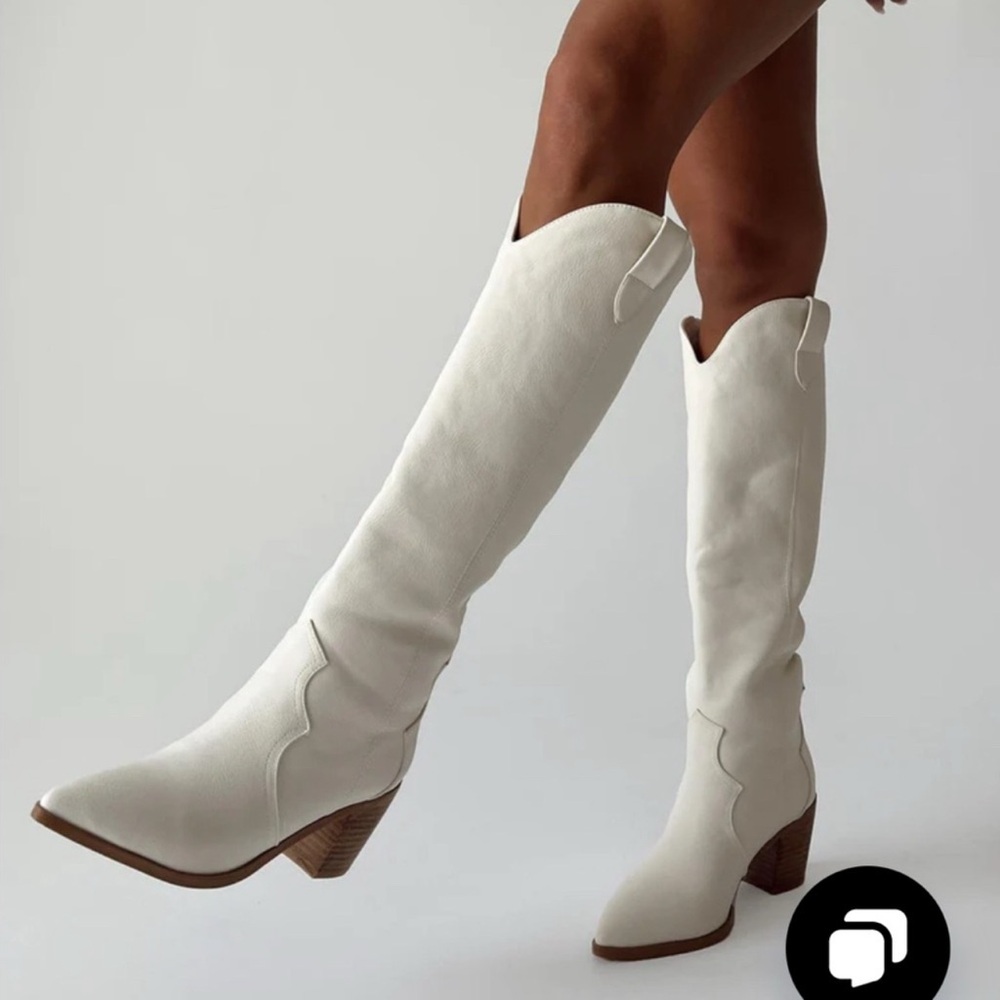 Billini Cream Heeled Knee-High Boots